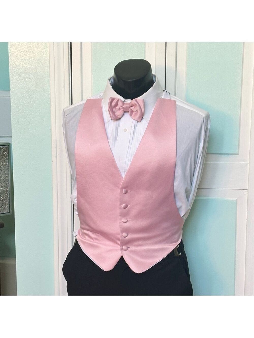Kids Large Boys Satin Pink Vest Wedding sizes 12 14 16 adjustable with bow tie